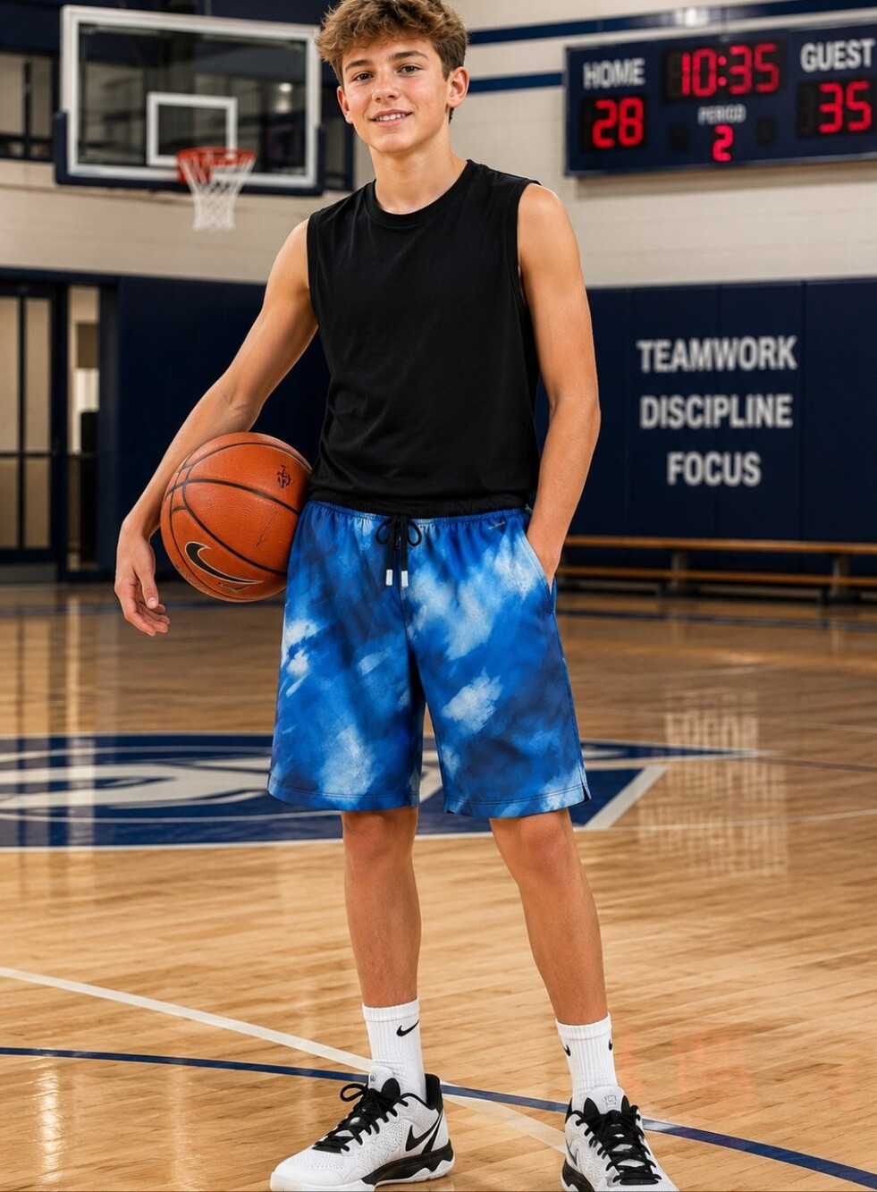 ATHLETIC WORKS Boy's Shorts - Blue Tie-Dye Basketball Shorts - SIZE 18 NWT